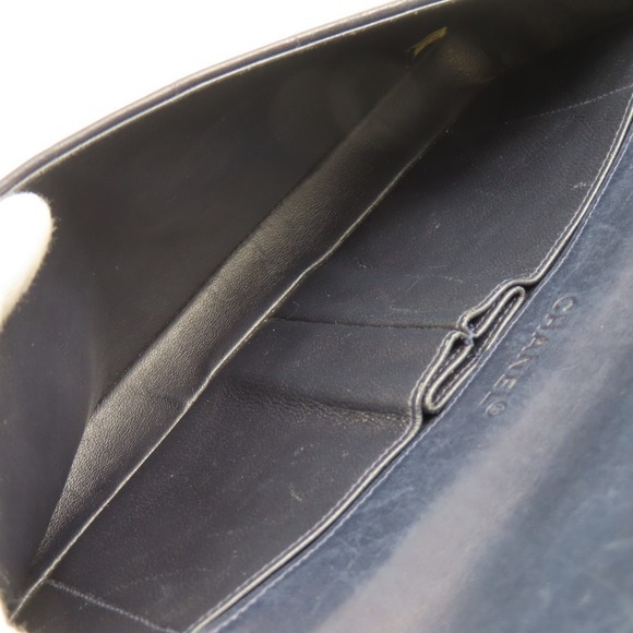 CHANEL Chocolate Bar Stitch Chain Shoulder Bag Coco Mark Lambskin Navy Blue - Picture 14 of 16